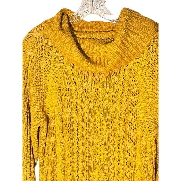 Cable Knit Cowl Neck Oversized Mustard  Long Sleeve Sweater - Picture 2 of 9